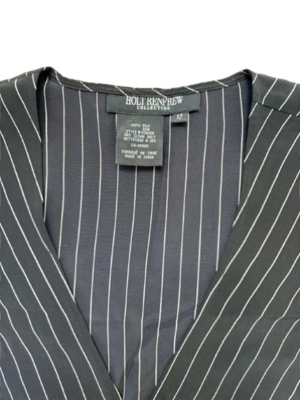 Holt Renfrew Black Pinstripe Wrap-Style Blouse - Picture 4 of 4